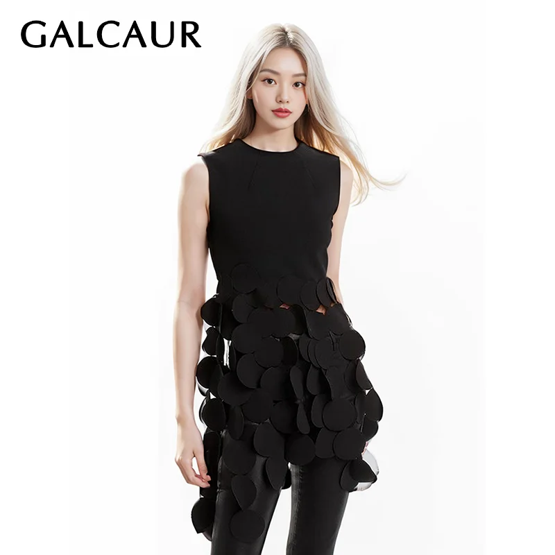 

GALCAUR Solid Temperament Vests For Women Round Neck Sleeveless High Waist Spliced Zipper Casual Irregular Hem Chic Vest Female