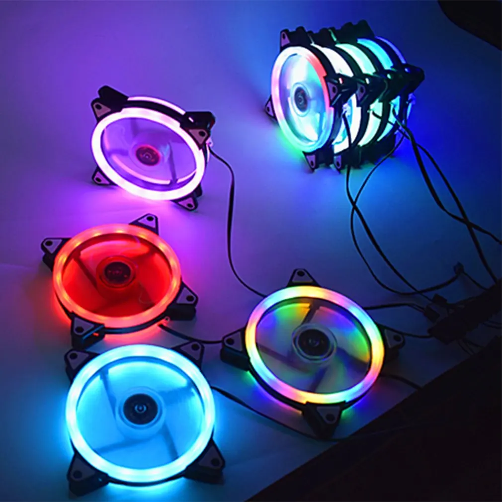 New 120mm Aurora computer chassis fan 12cm luminous LED color light mute cool RGB cooling fan wholesale  Dual Aperture Fan