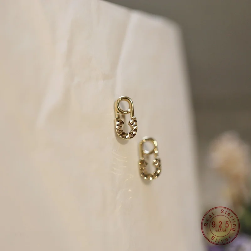 

925 Sterling Silver Electroplated 14K Gold Geometric Paper Clip Earrings for Women Temperamen Jewelry Accessories