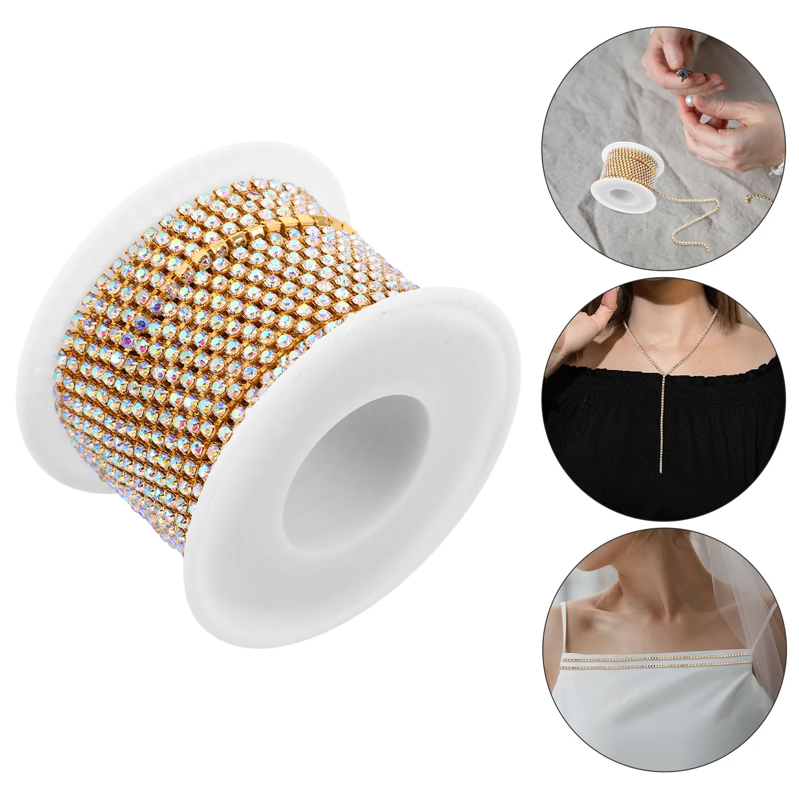 

1 Roll 9 Meter Rhinestone Chain Trim for Sewing Crafts DIY Jewelry Making Wedding Bridal Gown Dance Costume Handbag Cake