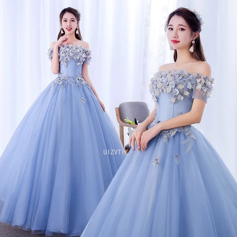 Quinceanera Dresses Women  New The Party Prom Short Sleeve Shoulder Ball Gown Sweet Floral Print Vestidos Debutantes Customized