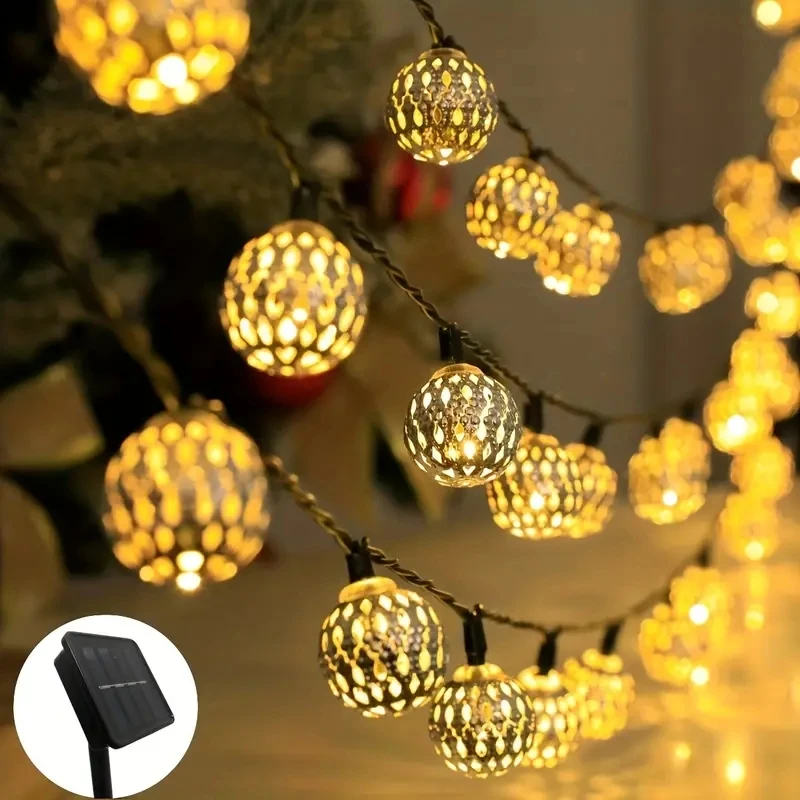 Solar LED Morocco Ball Fairy Garland Globe String Light for New Year Christmas Wedding Outdoor Garden Navidad Home Decors