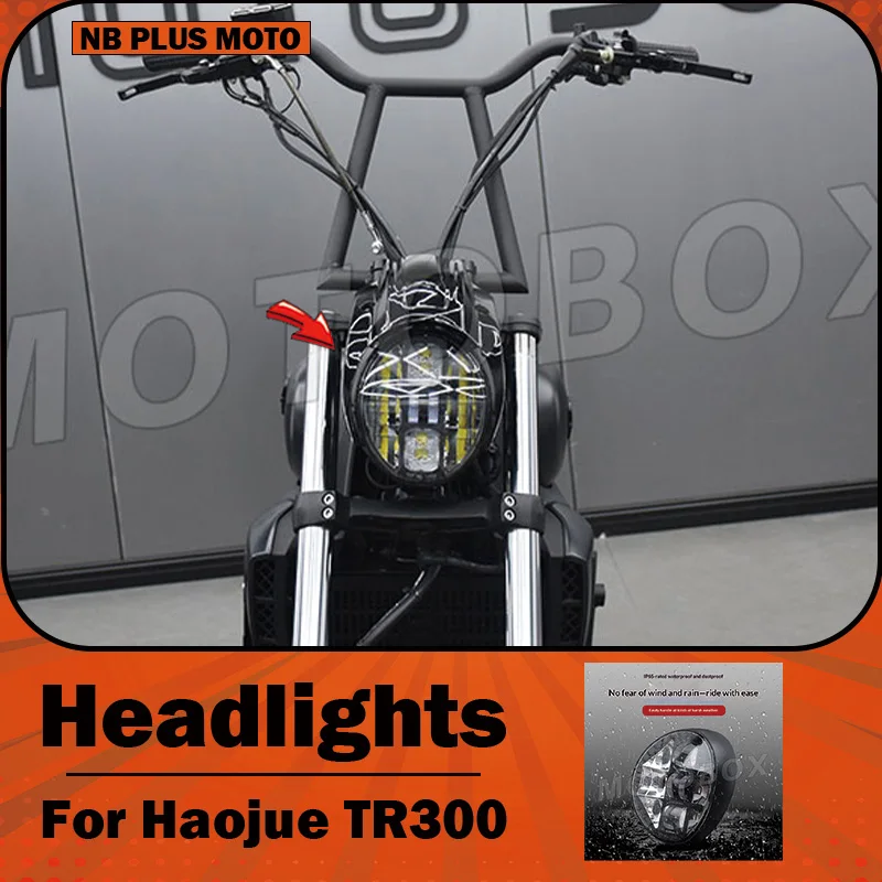 【Premium】For Haojue TR300 modified Harley Breakthrough headlight assembly, pig head cover, high-brightness retro LED headlight a