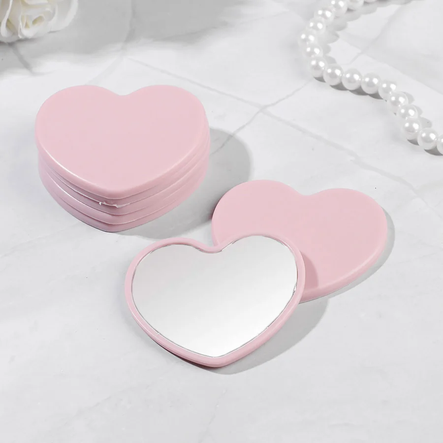 10/20pcs Pink Heart Shaped Compact Mirror Portable Mini Pocket Makeup Mirror Cute Hand Mirror Girls Gift Wedding Daily Use