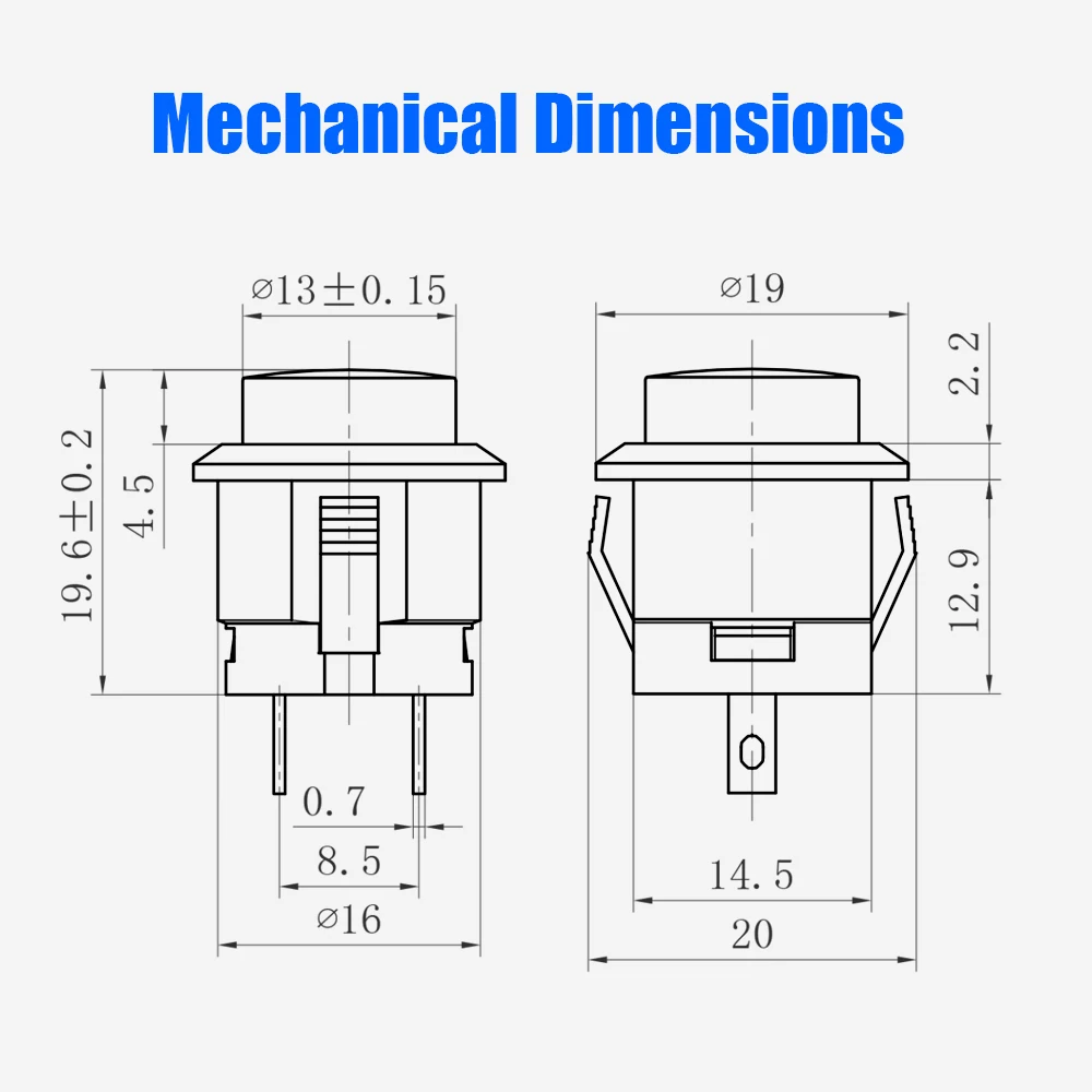 50PCS Beelee 19*13mm Red Round Push Button Switch Momentary With 1NO1NC Combination Max Voltage 250V