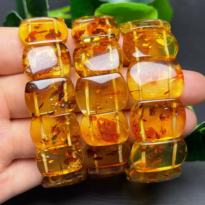 Natural Piebald Amber Oval Bracelet 16x12mm Yellow Flower Amber Women Men Healing Stretch Jewelry AAAAA
