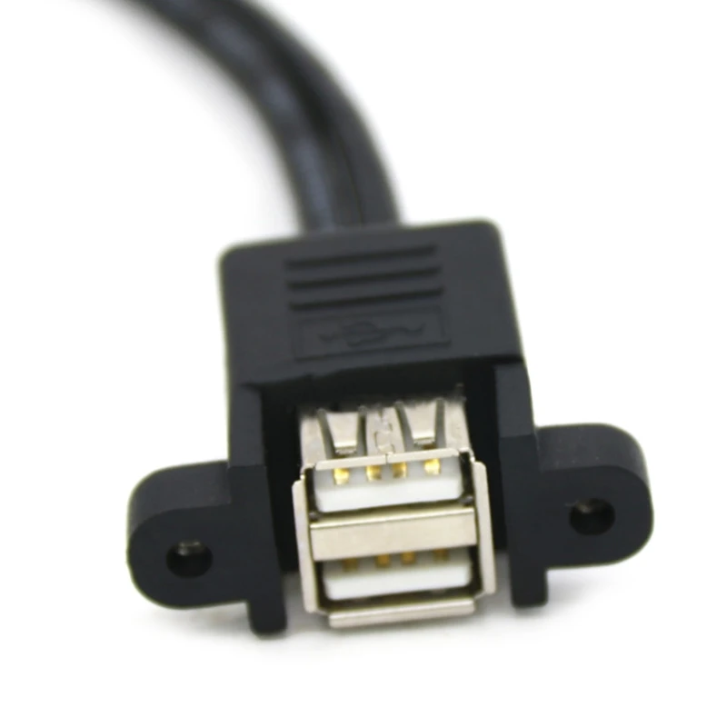 Flexible USB 2.0 A Male to Female Extension Cable With Screw In Panel Mount Feature, 30mm Between Screws