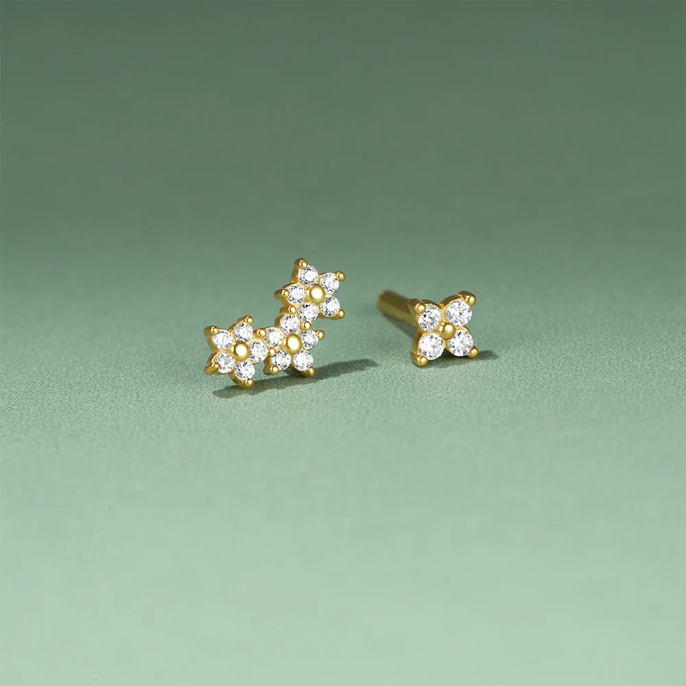 ROXI 925 Sterling Silver 1PC Flower/Crown Zircon Wear on both side Design Pierce Earrings For Women Couple Wedding Party Jewelry