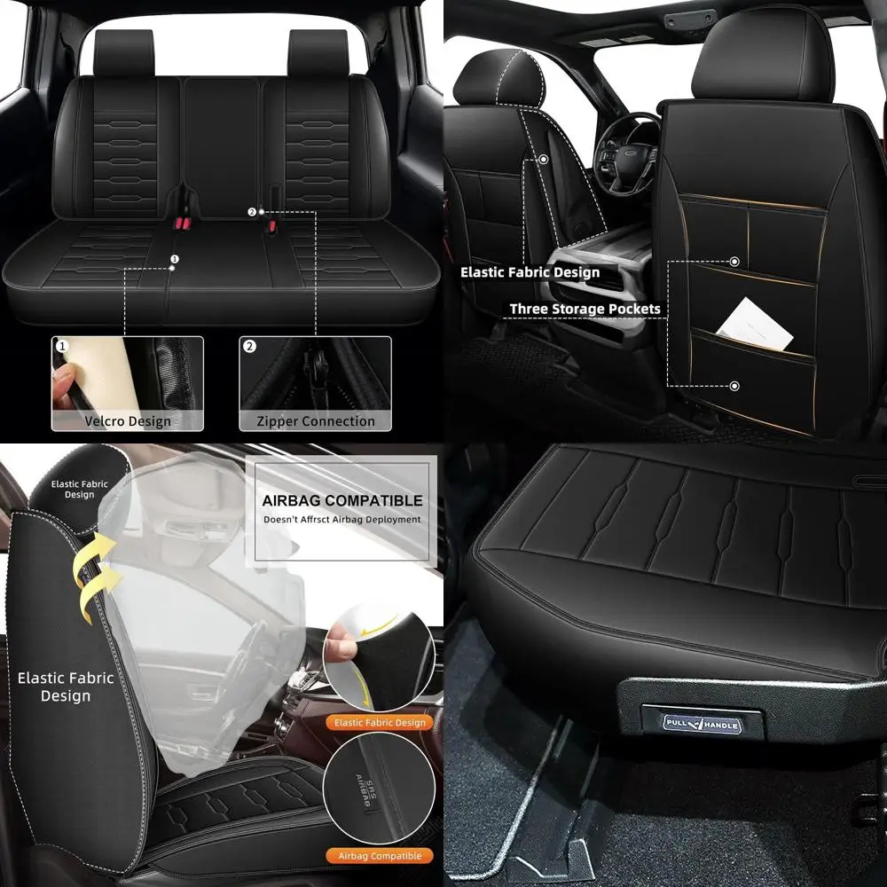 

Универсальные чехлы для сидений для Ridgeline Crew Cab 2006-2026 годов, 5 мест, из искусственной кожи, с подлокотниками (полный комплект, черные)