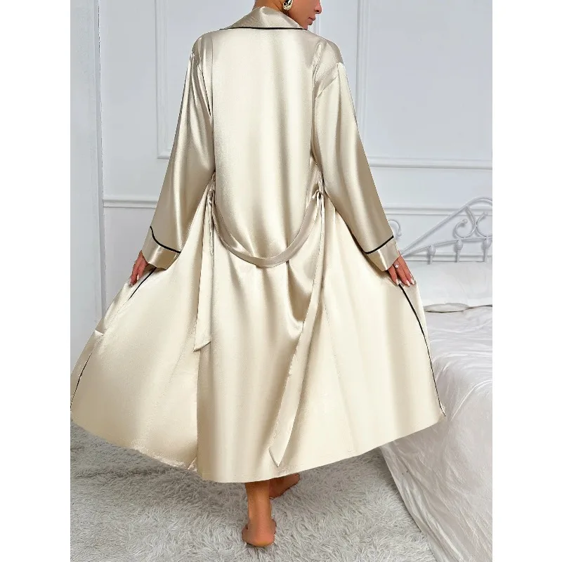 Women's Sexy Fashion 2 Piece Pajama Set V-Neck Slip Dress with Long Robe Sleepwear 2