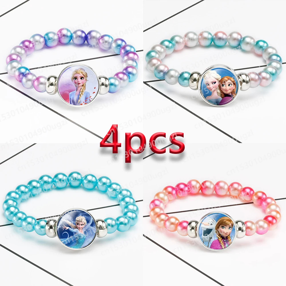 Disney Princess Series Bracelet Anime Snow Frozen Anna Fashion Beaded Wristband Jewelry Accessories Kids Girls Birthday Gift