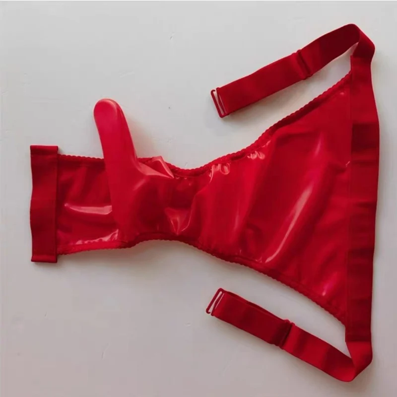 Underwear Sexy Mens Latex  Briefs Rubber Sleeve Sissy Lingerie Seamless Adjustable Waist Safety Panties Transparent