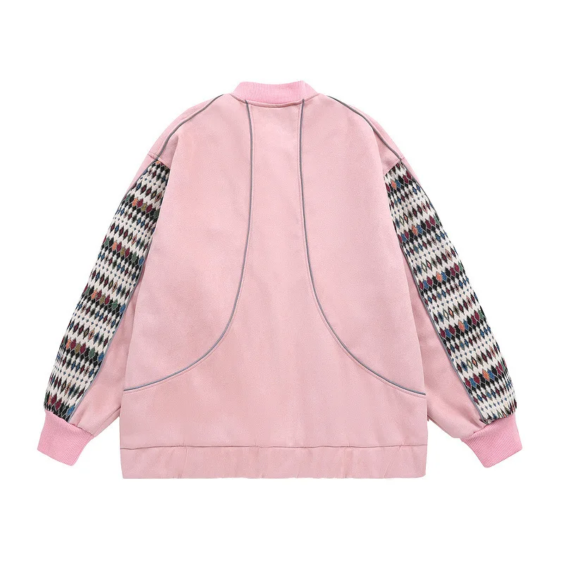 New Design American Jackets Male Fashion Spliced Hip Hop Street Vintage High Street Youth Couple Y2k Coats Pink Chic Retro