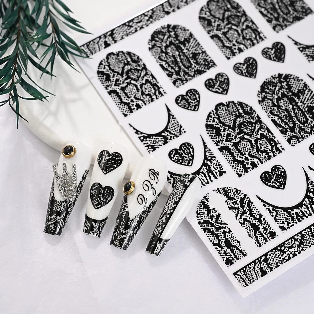 1Pcs 3D Bronzing Snakeskin/Love Nail Stickers 6-Colors Sexy Snake Print Self-Adhesive Nail Decals Luxury Manicure Decorations *