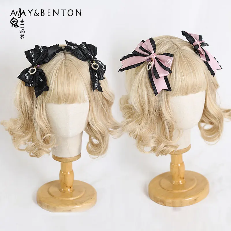 

Japanese Lolita Lace Mine Series Mass-Produced Handmade Barrettes Young Girl Sweet Letters Ribbon Bowknot Hair Clips Headdress