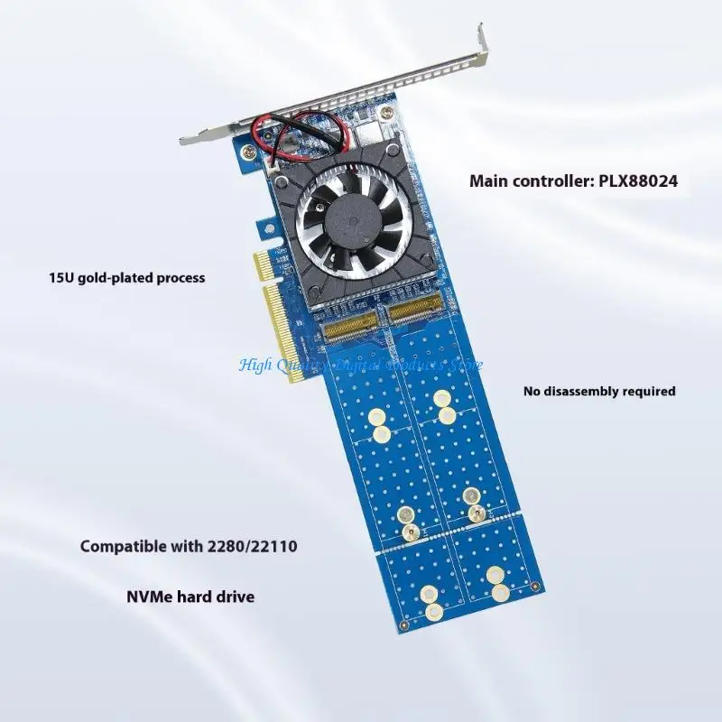 

U2je Quads M.2 SSDS Adapter PCIE4.0 с алюминиевыми заглушками вентиляционного вентилятора и воспроизведения