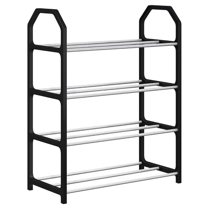 Simple Shoe Rack Stainless Steel 4-Layer Assembled Shoe Rack Trapezoidal Living Room Space Saving Shoes Organizer Stand Holder