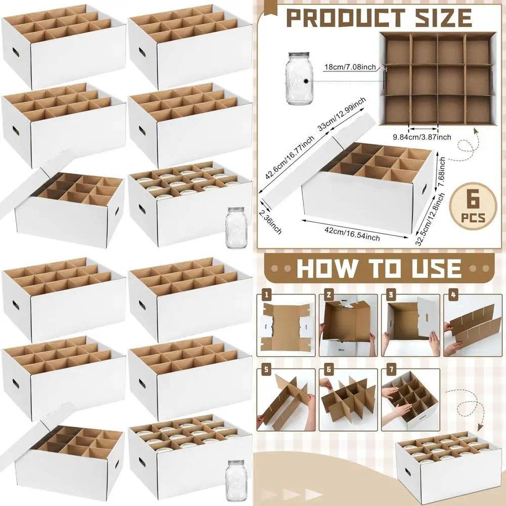 

Stackable 32 oz Mason Jar Storage Boxes with Handles, Dividers and Canning Organizer for Easy Stacking (White)