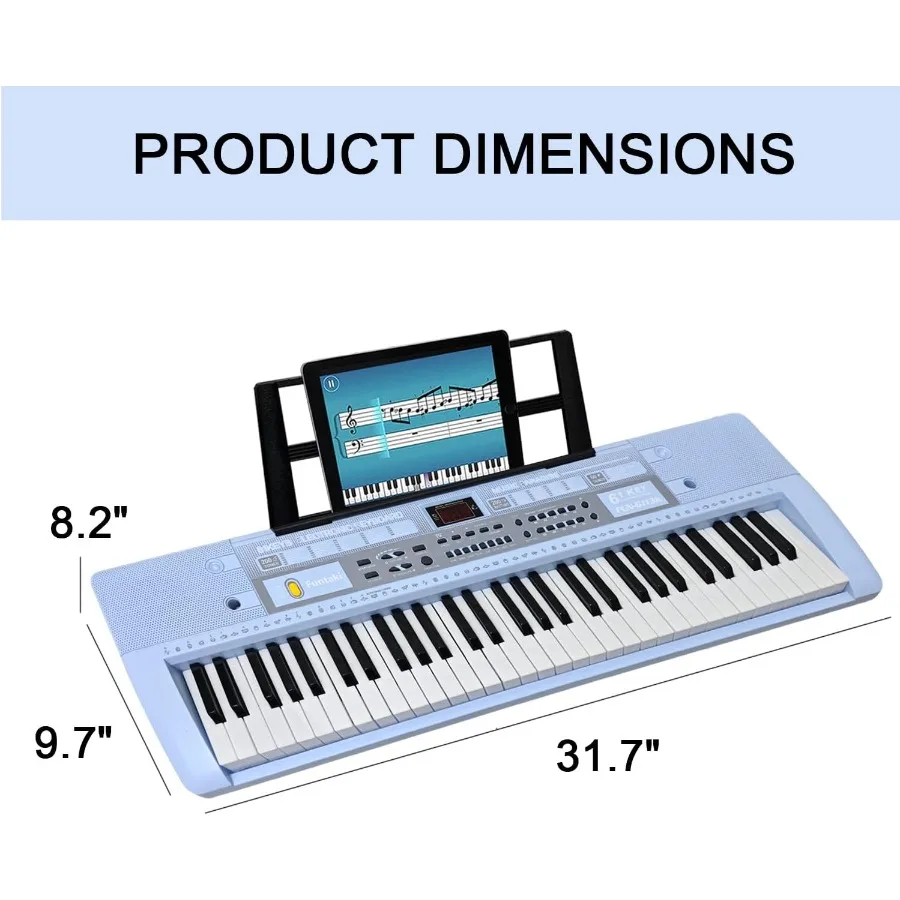 بيانو لوحة مفاتيح إلكترونية مكونة من 61 مفتاحًا مع مفاتيح مضاءة لتعلم الموسيقى وممارسة لوحة المفاتيح الرقمية المحمولة #6