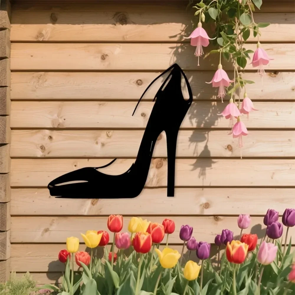 CIFbuy Metal Wall Art Black Silhouette High Heel Sculpture Stylish Decor for Bedroom Bathroom Closet Indoor Outdoor Lovely Gift