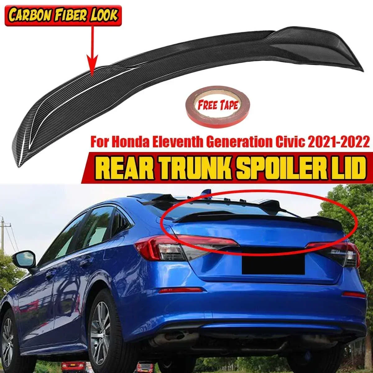 

ABS Car Rear Trunk Spoiler Lip Boot Wing Lip Car Rear Lip Wing For Honda For Civic Eleventh 11th Generation 2021-2022 Body Kit