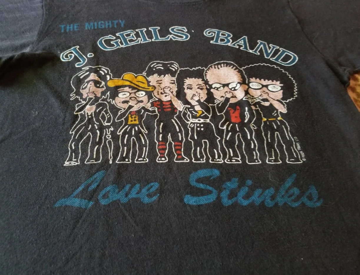 Vtg The J. Geils Band LOVE STINKS Cotton Black All Size Unisex Shirt AA1244