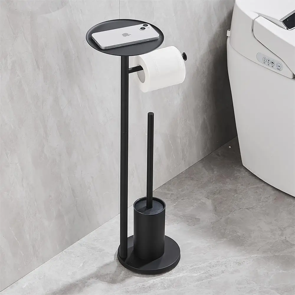 Black stainless steel toilet paper holder with toilet brush set Toilet deodorant Floor tissue holder Removable freestandin type