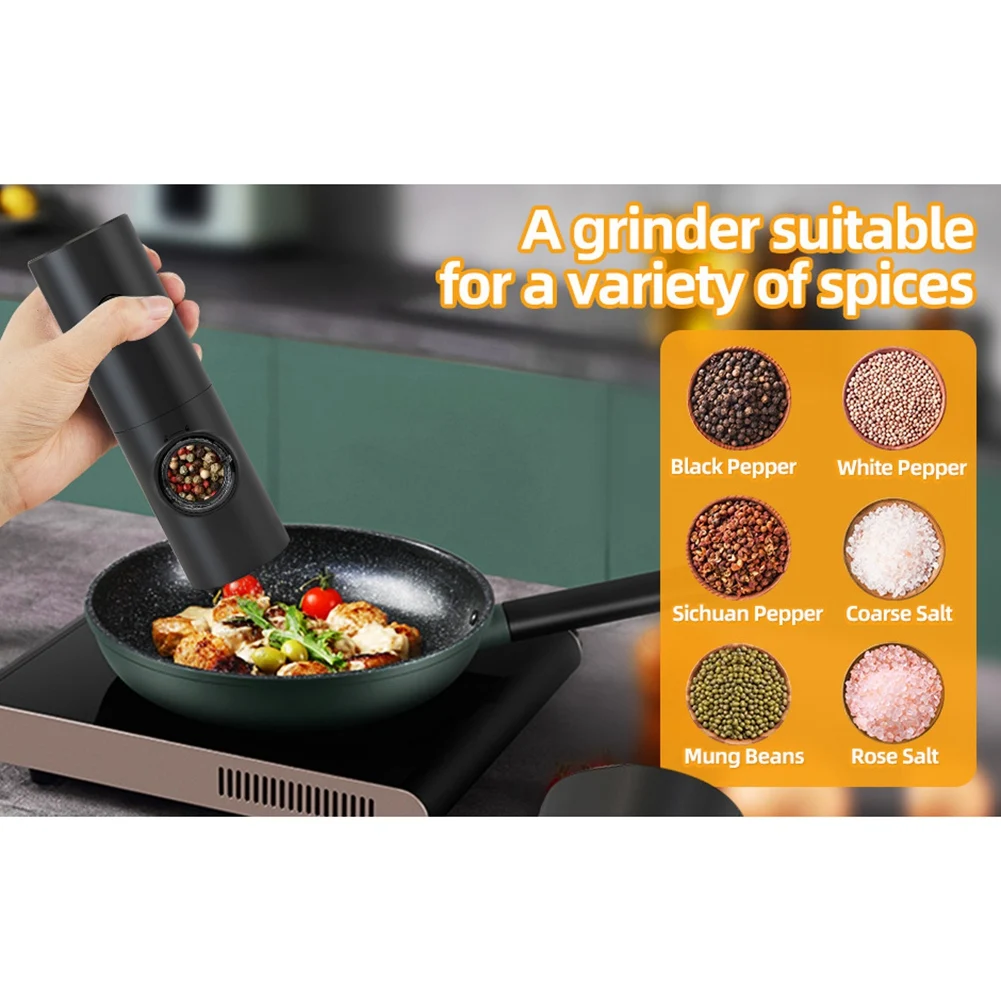 AT29-Electric Pepper Spice Grinder Shaker With LED Light Adjustable Coarseness Kitchen Tool