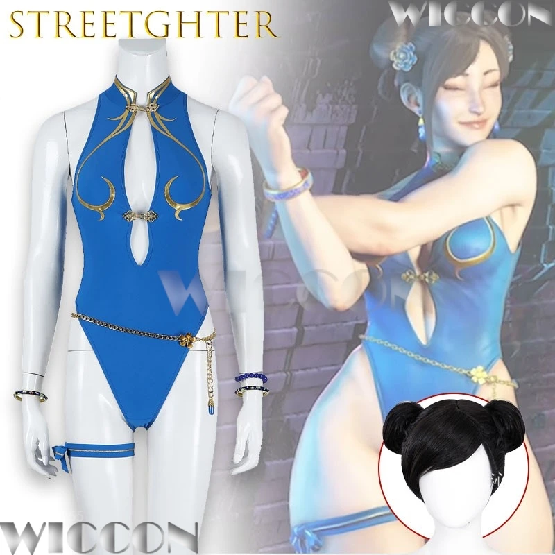 

‌ ‌ Костюм для косплея Чун-ли: сексуальный купальник, наряд для ролевых игр по аниме, украшение для косплея на Хэллоуин, Рождество, Карнавал