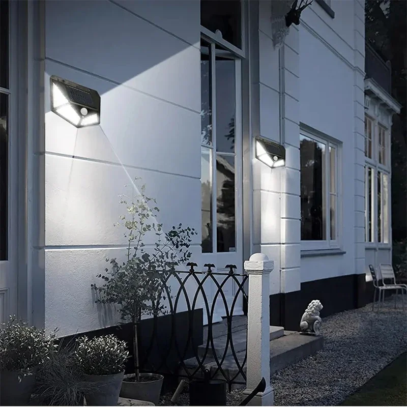 Lampade da parete solari Luci di induzione per il corpo umano a tre lati per esterni Cortile domestico IP65 Lampada solare a LED super luminosa impermeabile