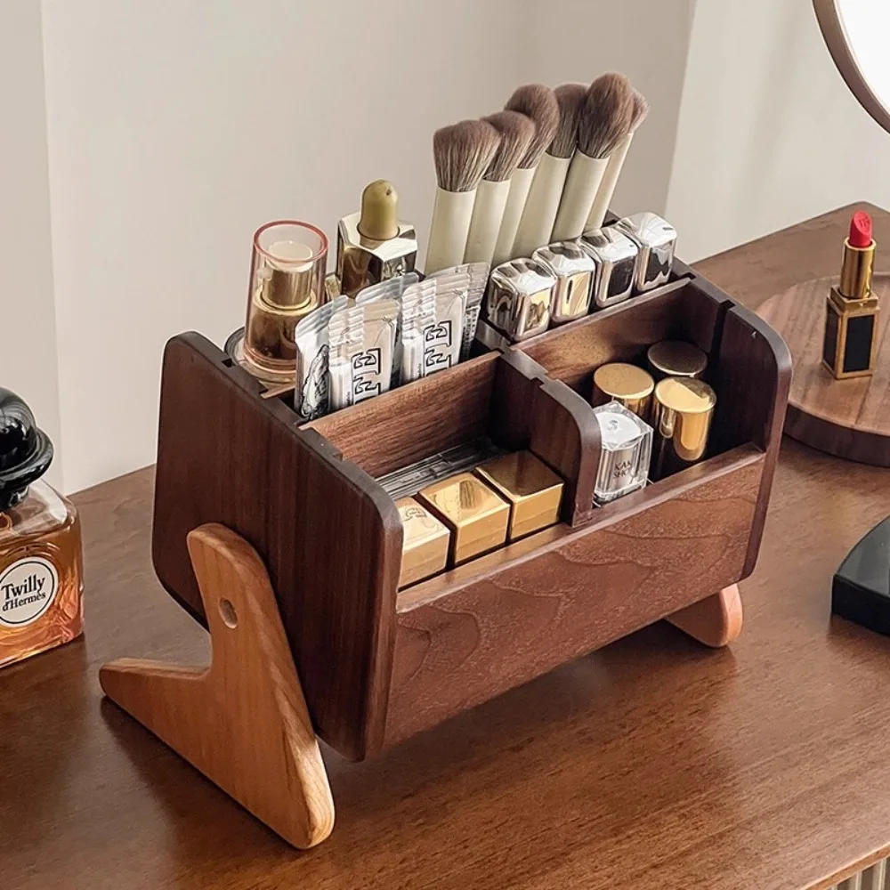 

Desktop Cosmetics Storage Large Capacity Walnut Cosmetics Multifunctional Advanced Media Antique Makeup Brush Storage Box