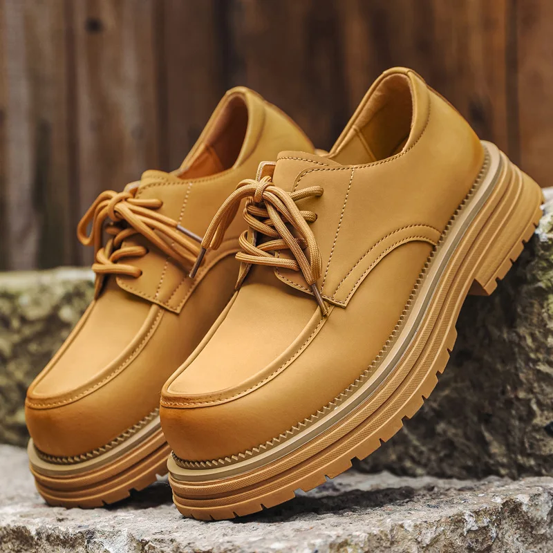 Luxury Designer Shoes Breathable Height Increasing Men Casual Loafers Vintage British Tooling Leather Shoe Business Sneakers Men