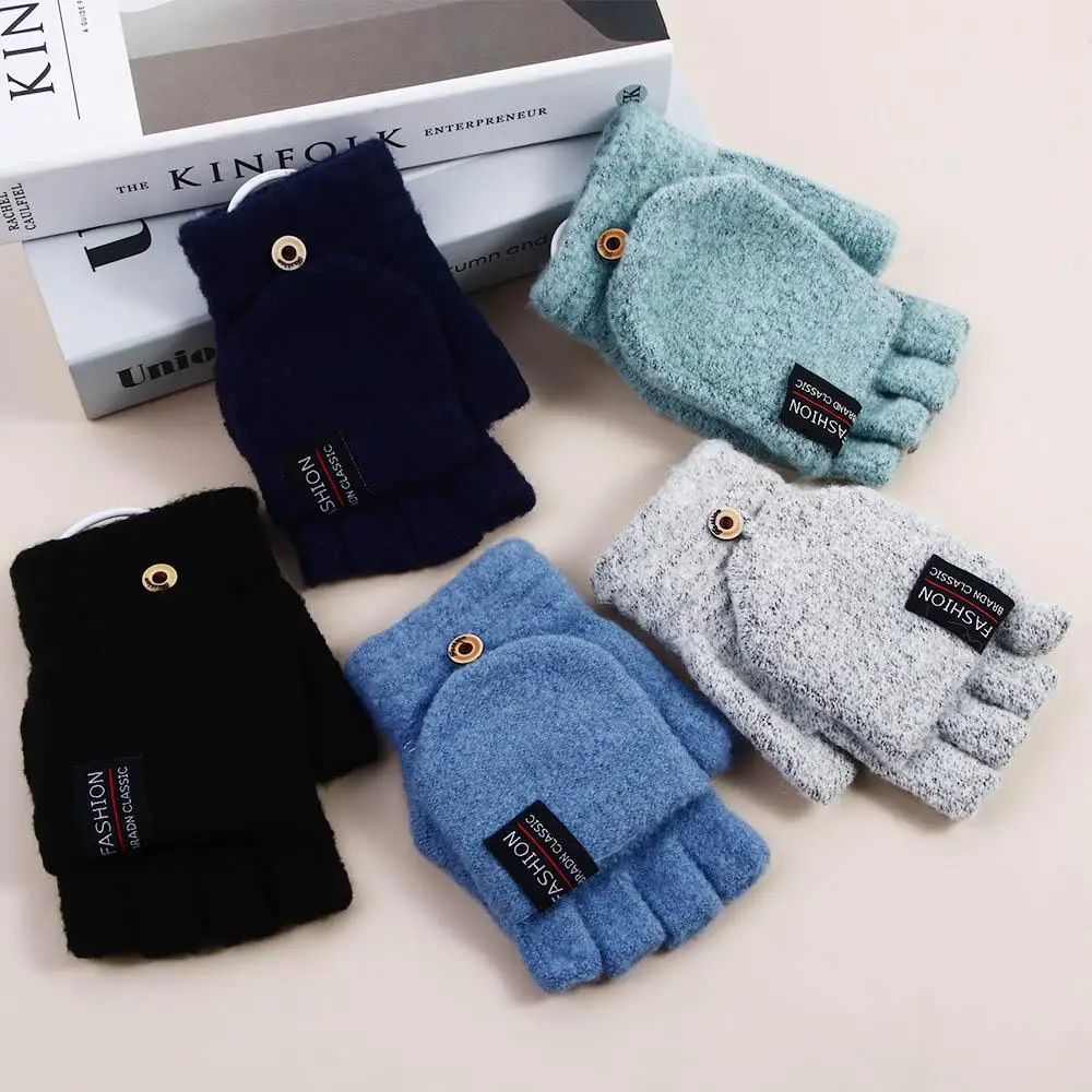 Fingerless Men Wool Mittens Solid Color USB Electric Heated Gloves Knitted Cashmere Gloves Winter Heated Gloves Female Gloves