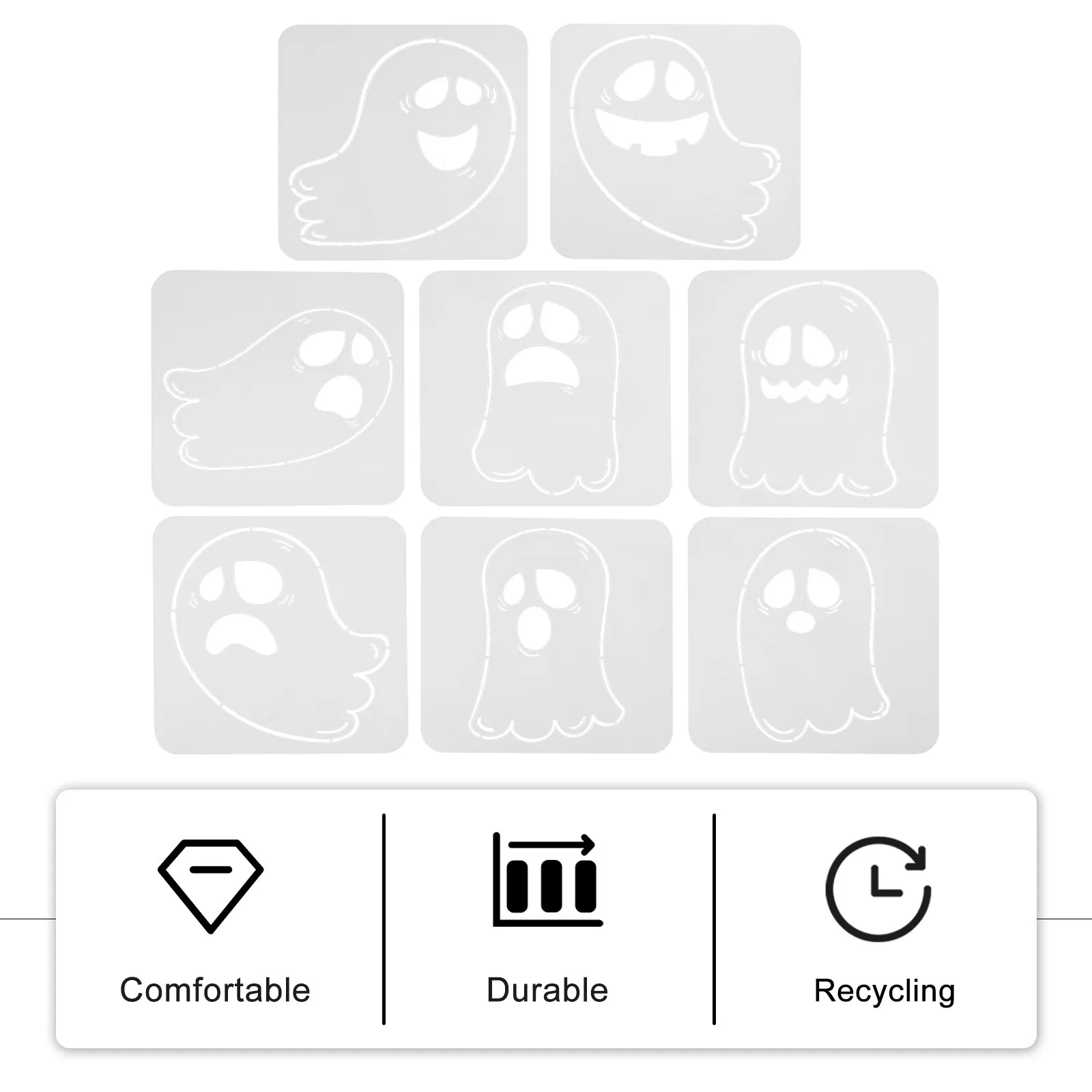8pcs Halloween Ghost Stencil Kit for Wall Art, Furniture, Wood Signs, Clothing & DIY Spray Painting