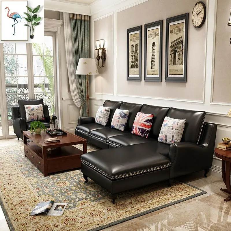 Small apartment high-end luxury retro style leather sofa