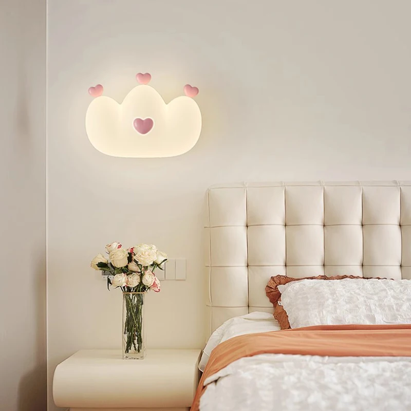 Imagem -03 - Cute Crown Led Lâmpadas de Parede para o Quarto das Crianças Abajur Pink Princess Room Berçário Quarto da Menina Coelho Urso Luzes do Bebê