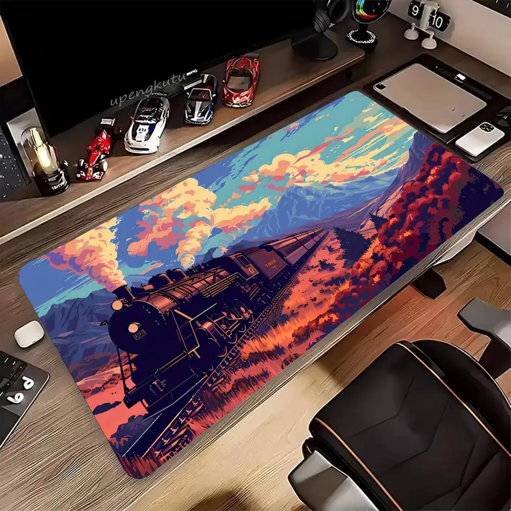 

Винтажный коврик для мыши в виде поезда XXL, настольный коврик 900x400, милые аксессуары для компьютерного стола, большой коврик для мыши, резиновые коврики для геймеров