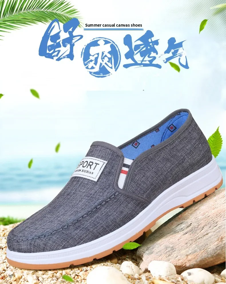 Sommer-Herren-Slipper aus Segeltuch, bequeme Schuhe mit weicher Sohle, leichtgewichtige, rutschfeste Arbeitsschuhe für ältere Menschen, zum Fahren geeignet. – Detail 3