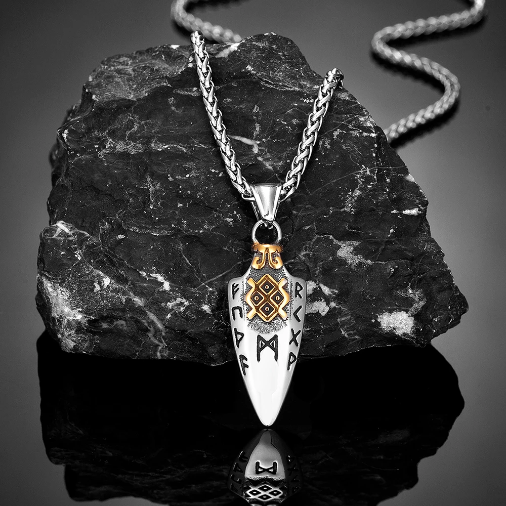 Noorse Runen Odin's Speer Gungnir Ketting Mannen Goud Kleur Rvs Pijlpunt Hanger Valknut Talisman Mannelijke Vikings Sieraden