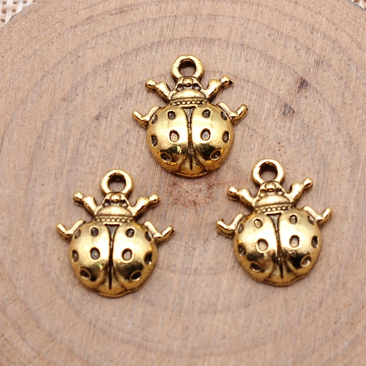 Crafts Keychain Ladybug Charms Jewelry Making Supplies 10pcs Antique Gold Color