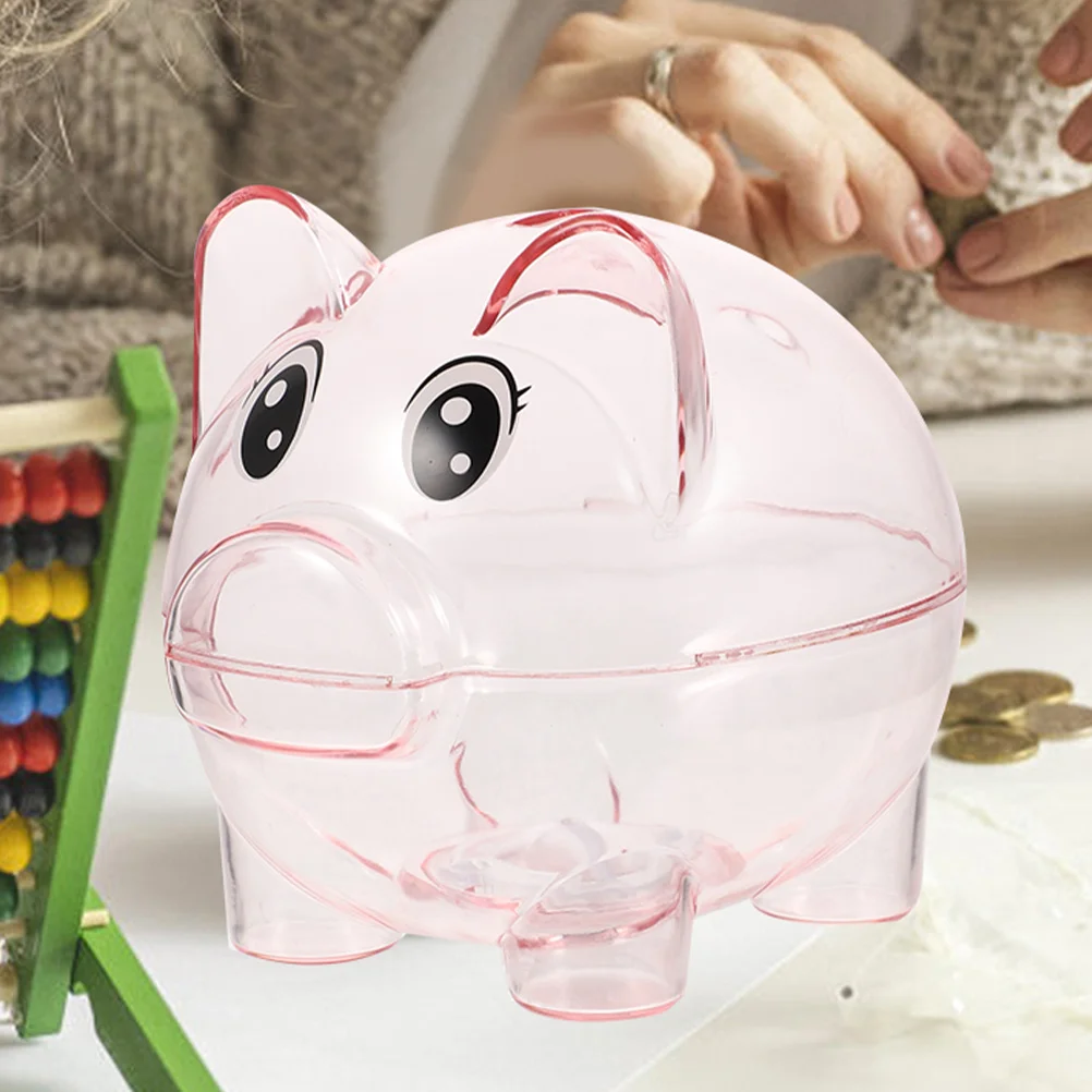 Grande cofrinho transparente para crianças, jarra de economia de moedas, pote de dinheiro de mesa, suporte decorativo rosa, cofrinho infantil