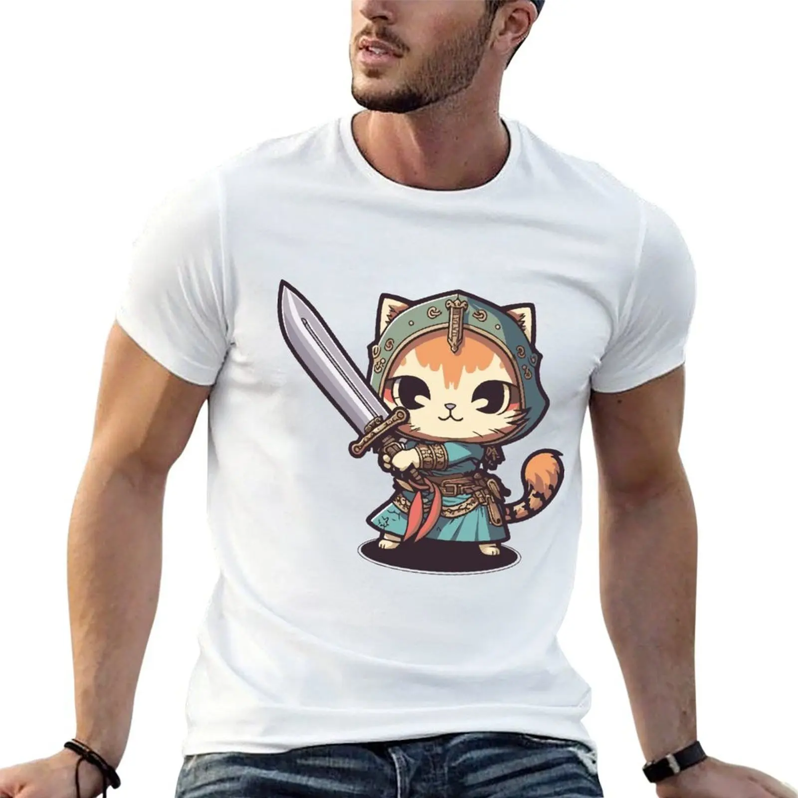 

Chibi Paladin Cat T-Shirt t shirts for man graphic funny mens graphic t shirts T-Shirt