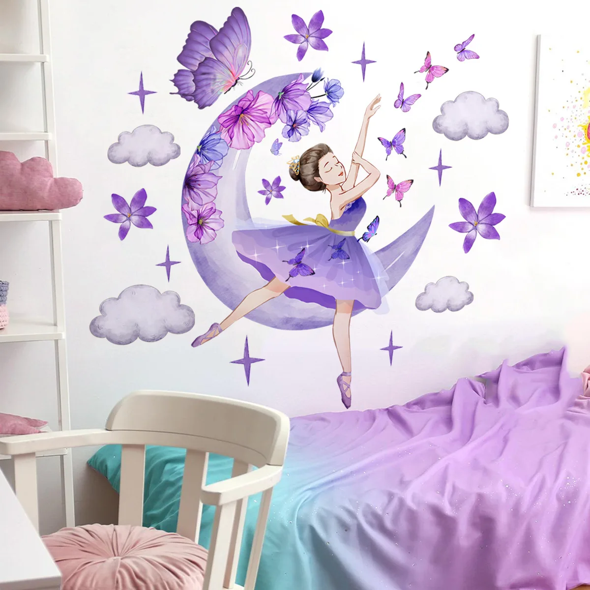 2pcs Dancing Girl Butterfly Wallpaper camera da letto soggiorno sfondo Wall Sticker Layout decorativo Wall Sticker Bm2044