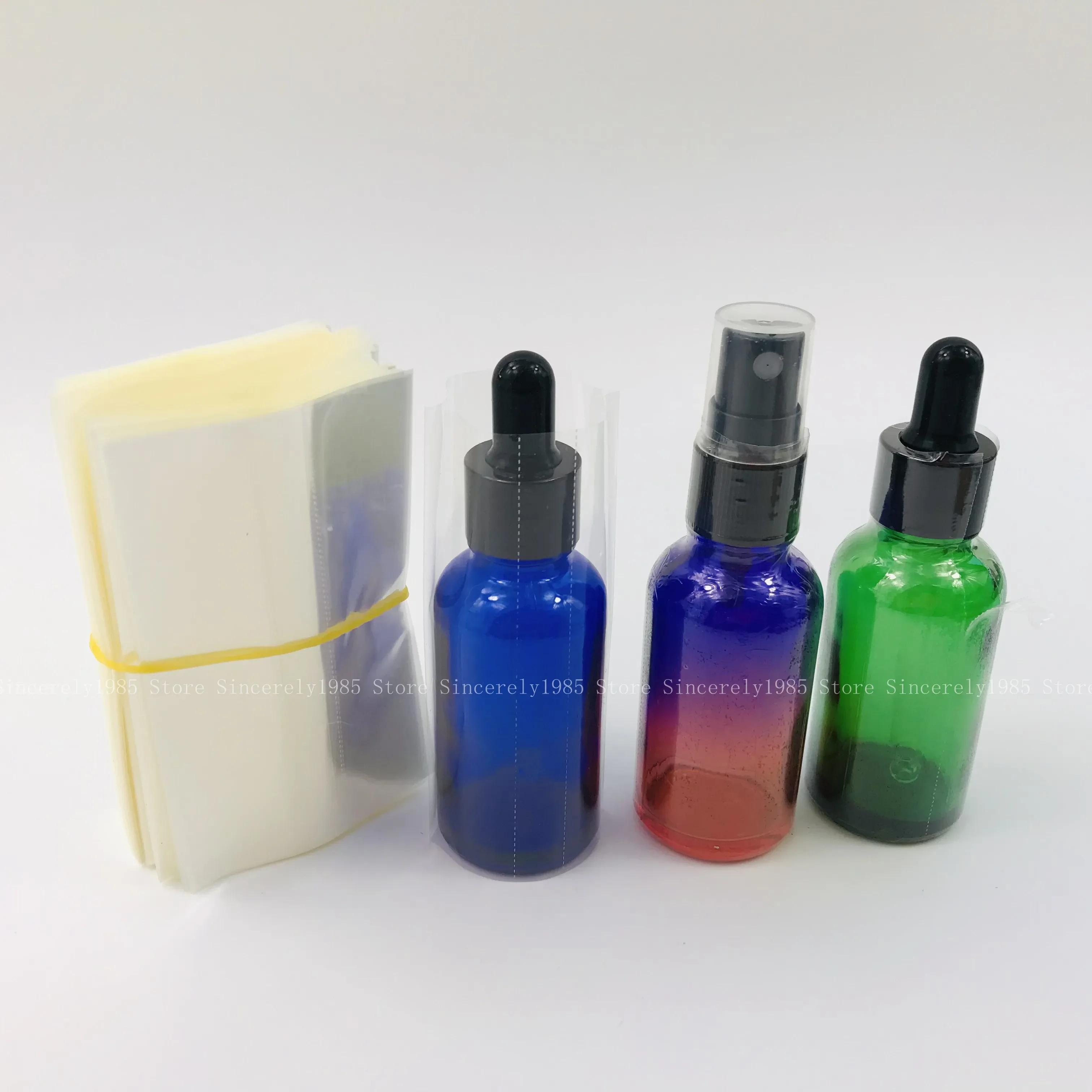 500X PVC Heat Shrink Film Bag Blower Heat Seal Flat Mouth Transparent Plastic Bag Heat Shrink Suitable for Glass Dropper Bottles