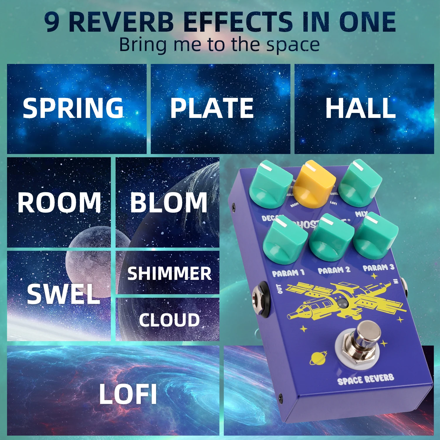 Ghost Fire Guitar Effect Pedal Digital Space Reverb Guitar Effect Pedal Effector With 9-mode Reverb Selection