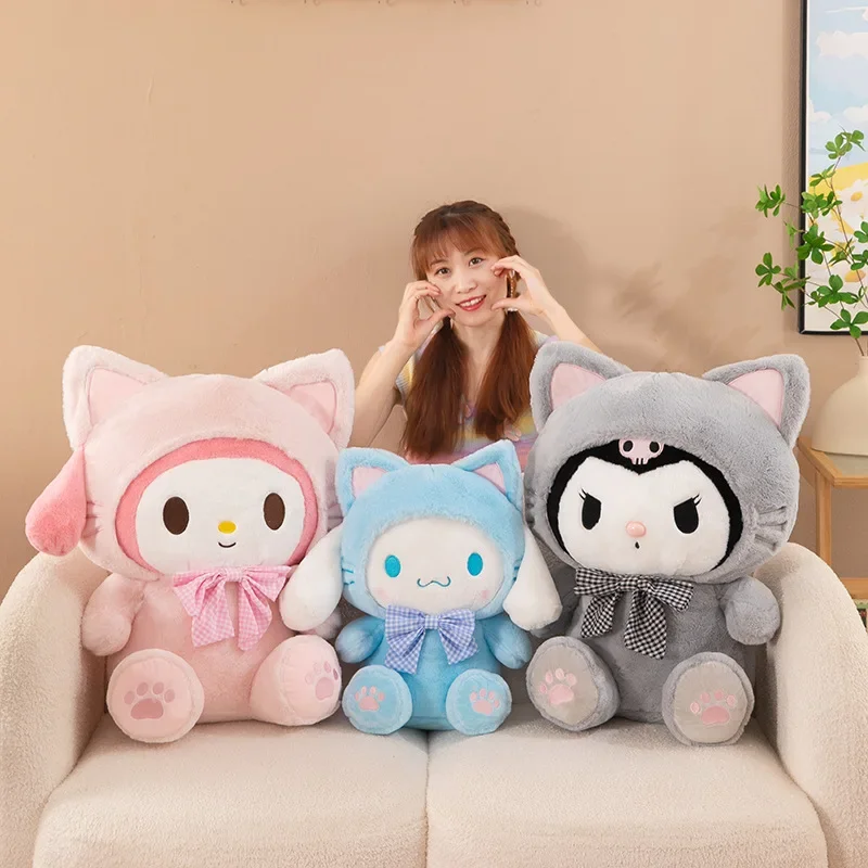 Sanrio kuromi bonecas de pelúcia 30/60cm kawaii minha melodia cinnamoroll animais de pelúcia macios anime figura travesseiro decoração dos desenhos animados crianças brinquedos