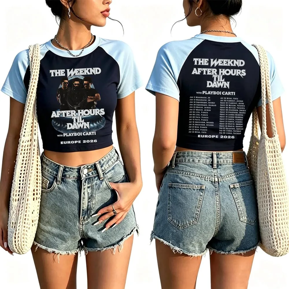 The-Weeknd After Hours Til Dawn Europe Tour 2026 Crop Tops T-Shirt Girls Fashion Women O-Neck Short Sleeve