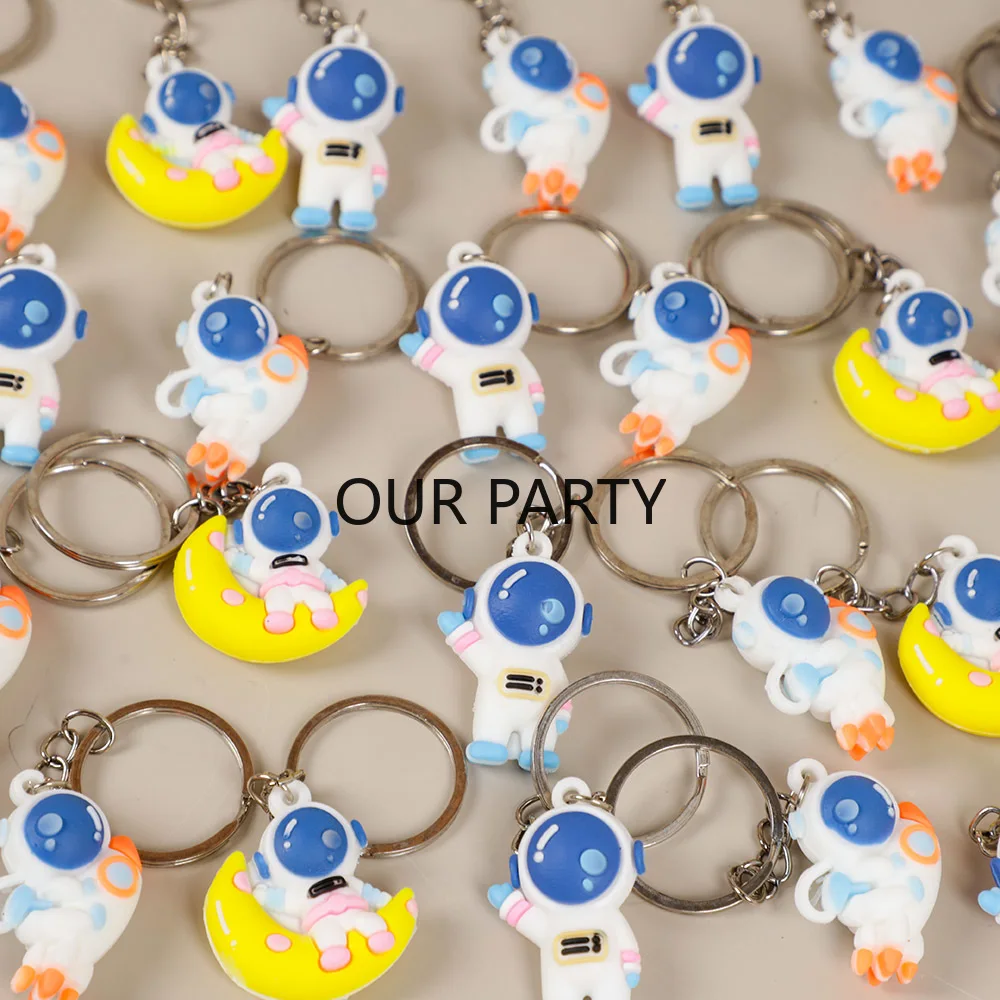 10Pcs Cartoon Outer Space Astronauts Theme Keychain Backpack Pendant for Kids Birthday Party Favors School Gifts Pinata Fillers