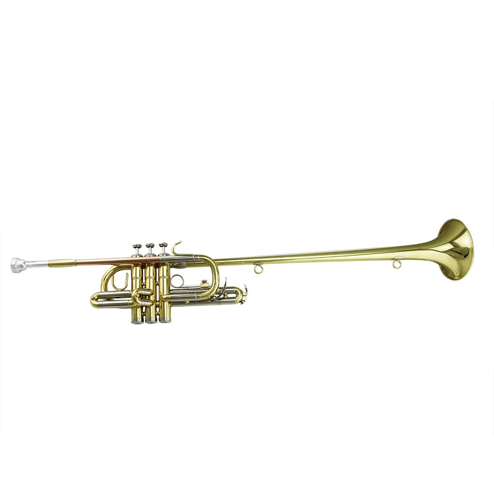 Bb Herald Trumpet Gold Lacquer Tone Brass Body Cupronickel Tuning Pipe Piston Gold Brass Lead Pipe Wind Musical Instrument