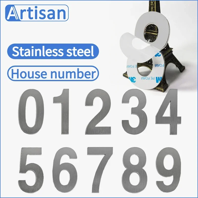 5-9 Cm House Number Outdoor Stainless Steel Sticker Digital Signs Home Address Plate Hotel Room Number Custom Mailbox Number